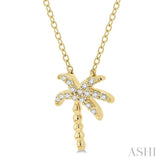 1/10 ctw Palm Tree Round Cut Diamond Petite Fashion Pendant With Chain in 10K Yellow Gold