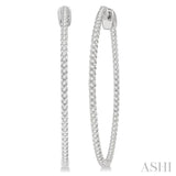1.00 ctw Inside-Out Round Cut Diamond 1 1/2 Inch Hoop Earrings in 14K White Gold