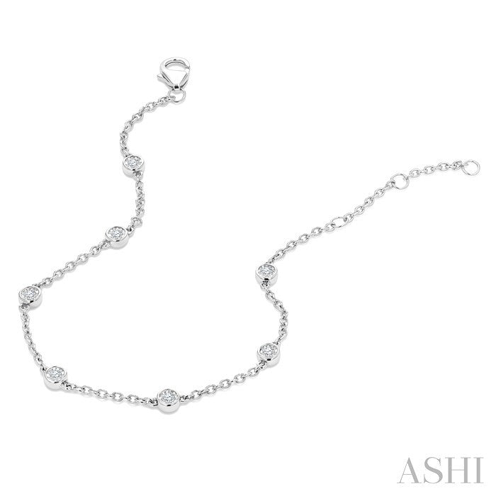 Silver Diamond Station Chain Bracelet