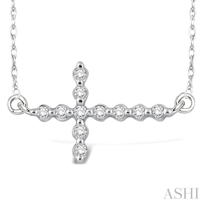Silver Sideway Cross Diamond Fashion Pendant