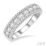 1/2 ctw Triple Row Baguette and Round Cut Diamond Fashion Band in 14K White Gold