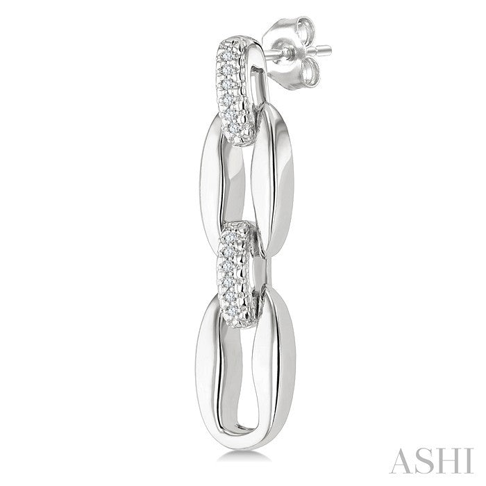 Silver Bold Oval Shape Link Diamond Fashion Earrings