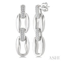 Silver Bold Oval Shape Link Diamond Fashion Earrings