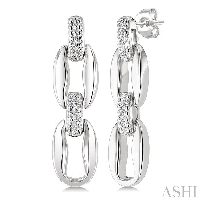 Silver Bold Oval Shape Link Diamond Fashion Earrings