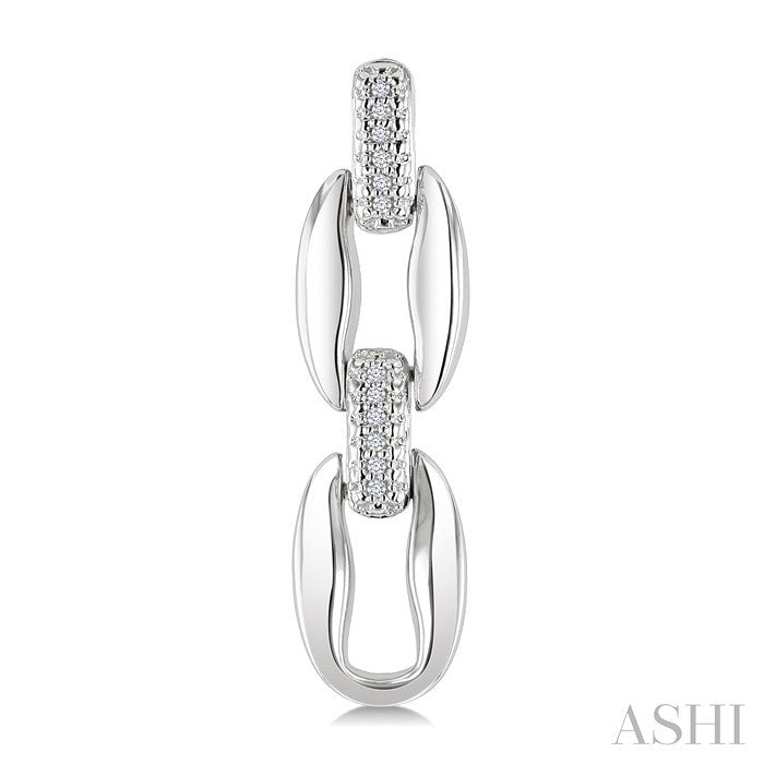 Silver Bold Oval Shape Link Diamond Fashion Earrings