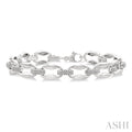 Silver Bold Oval Shape Link Diamond Fashion Bracelet