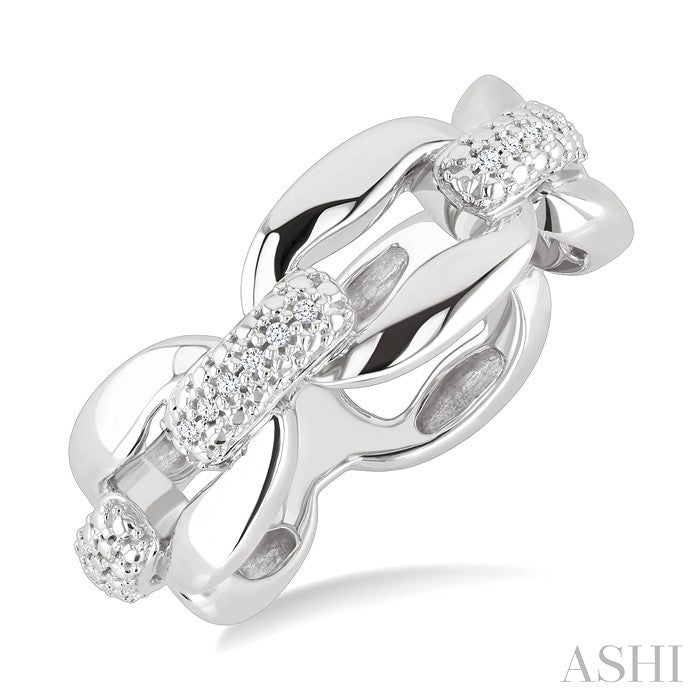 Silver Bold Oval Shape Link Diamond Fashion Ring