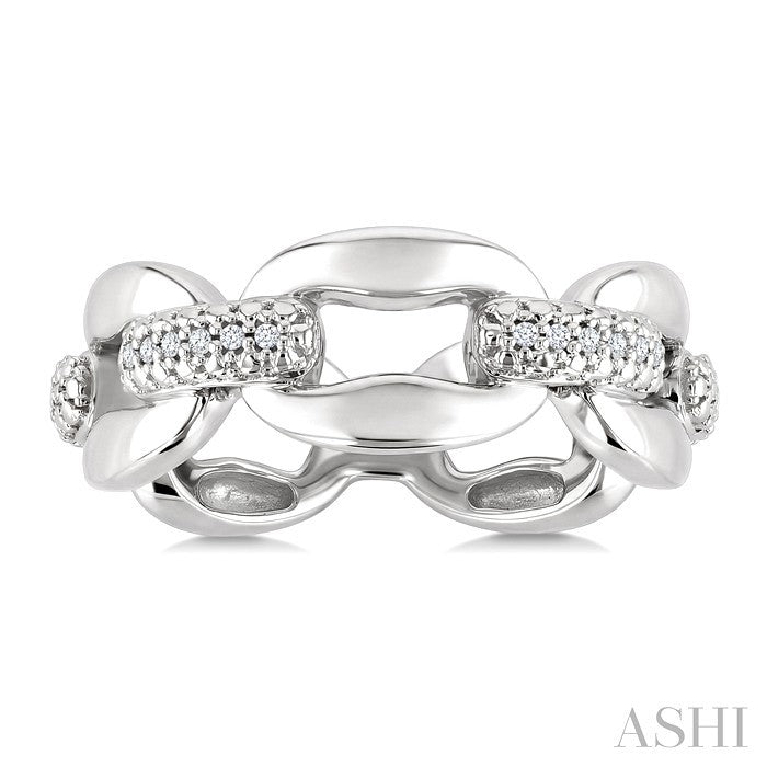 Silver Bold Oval Shape Link Diamond Fashion Ring