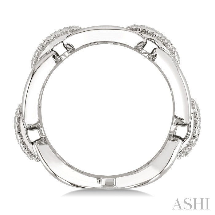 Silver Bold Oval Shape Link Diamond Fashion Ring