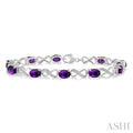 Silver Oval Shape Gemstone & Diamond Bracelet