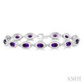 Silver Oval Shape Gemstone & Diamond Bracelet