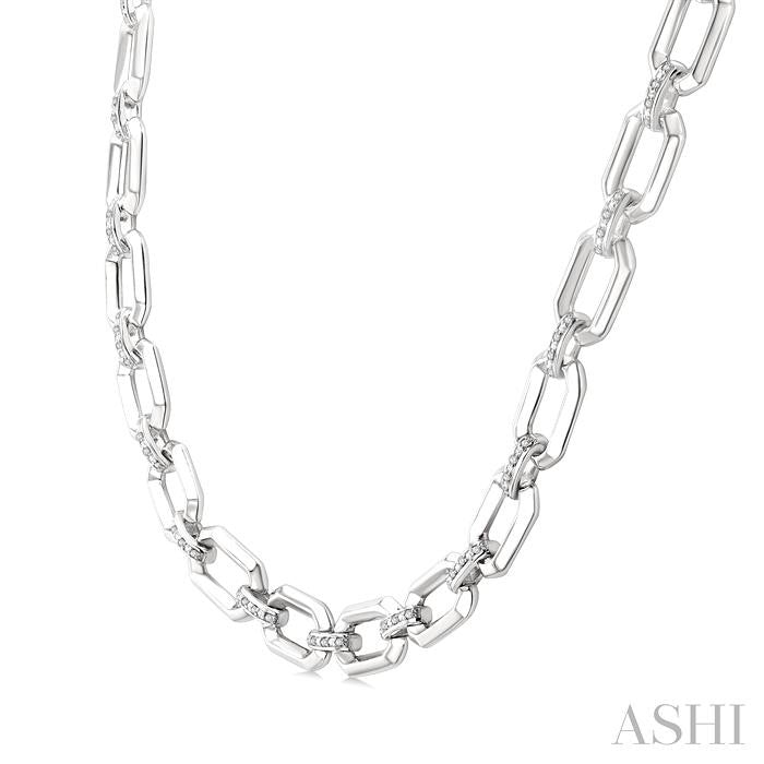 Silver Bold Rectangular Shape Link Diamond Necklace