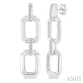 Silver Bold Rectangular Shape Link Diamond Fashion Earrings