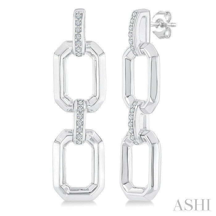 Silver Bold Rectangular Shape Link Diamond Fashion Earrings