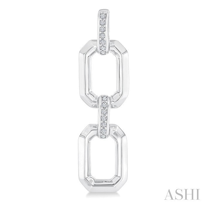 Silver Bold Rectangular Shape Link Diamond Fashion Earrings