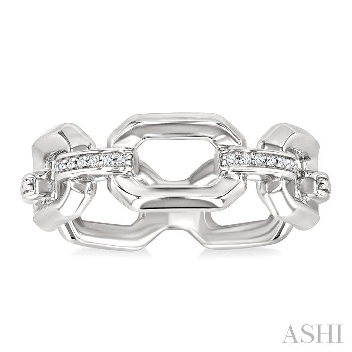 Silver Bold Rectangular Shape Link Diamond Ring