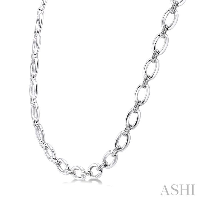 Silver Bold Oval Shape Link Diamond Necklace