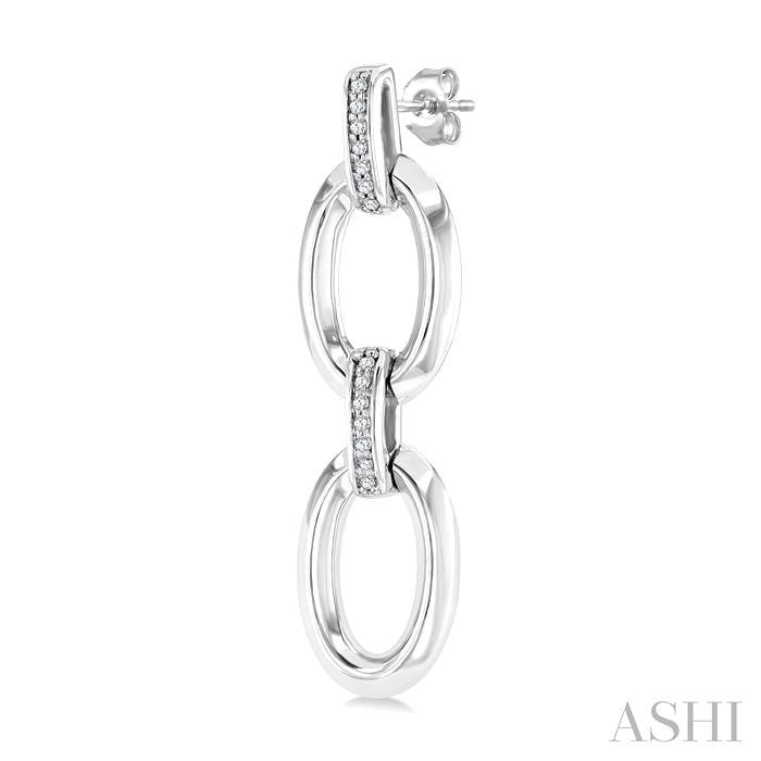 Silver Bold Oval Shape Link Diamond Earrings