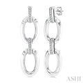 Silver Bold Oval Shape Link Diamond Earrings