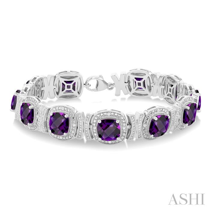 Silver Cushion Shape Gemstone & Diamond Bracelet