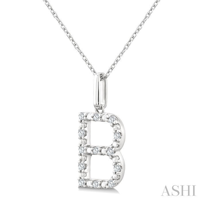 Silver Block 'B' Initial Diamond Pendant