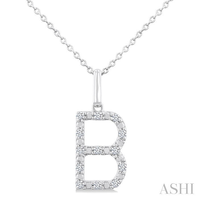 Silver Block 'B' Initial Diamond Pendant