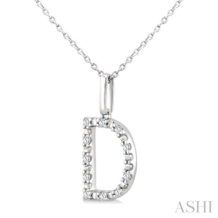 Silver Block 'D' Initial Diamond Pendant