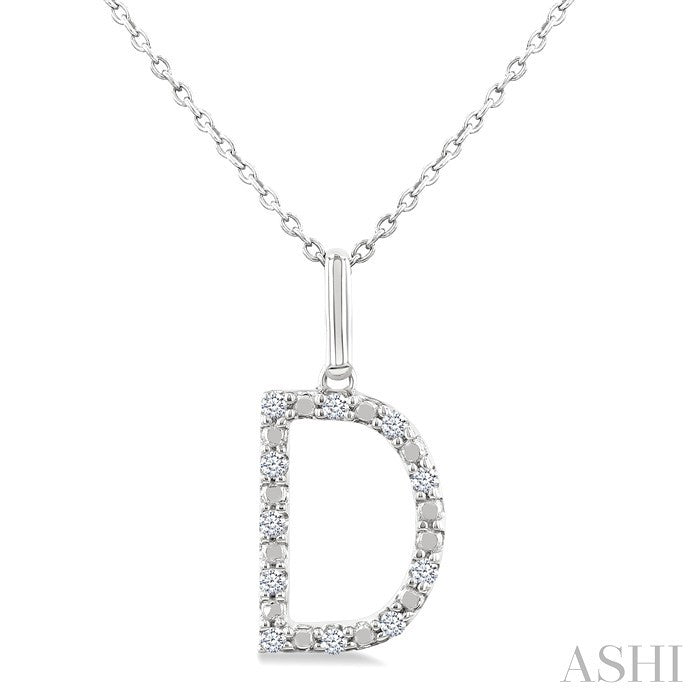 Silver Block 'D' Initial Diamond Pendant