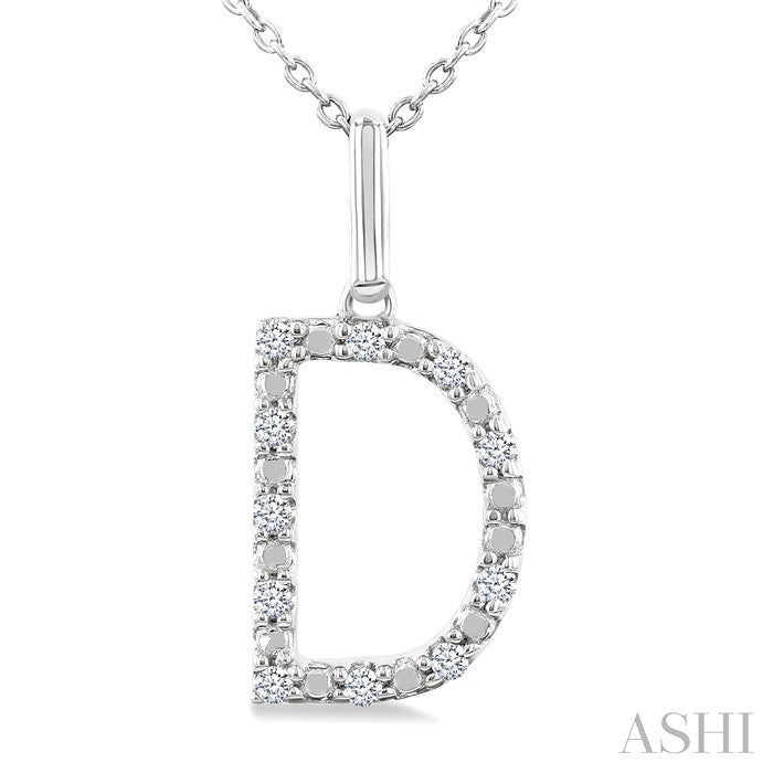 Silver Block 'D' Initial Diamond Pendant