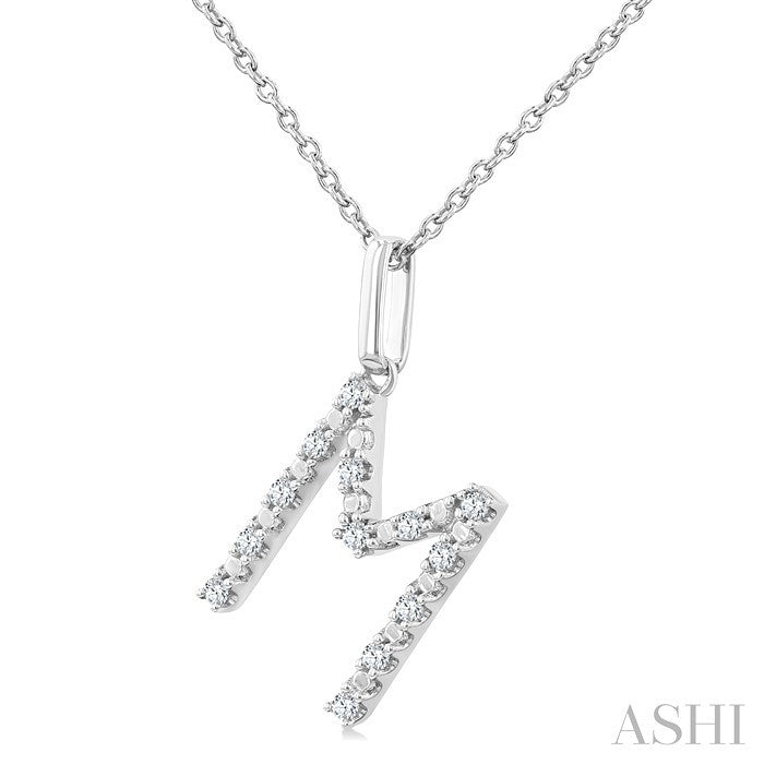 Silver Block 'M' Initial Diamond Pendant