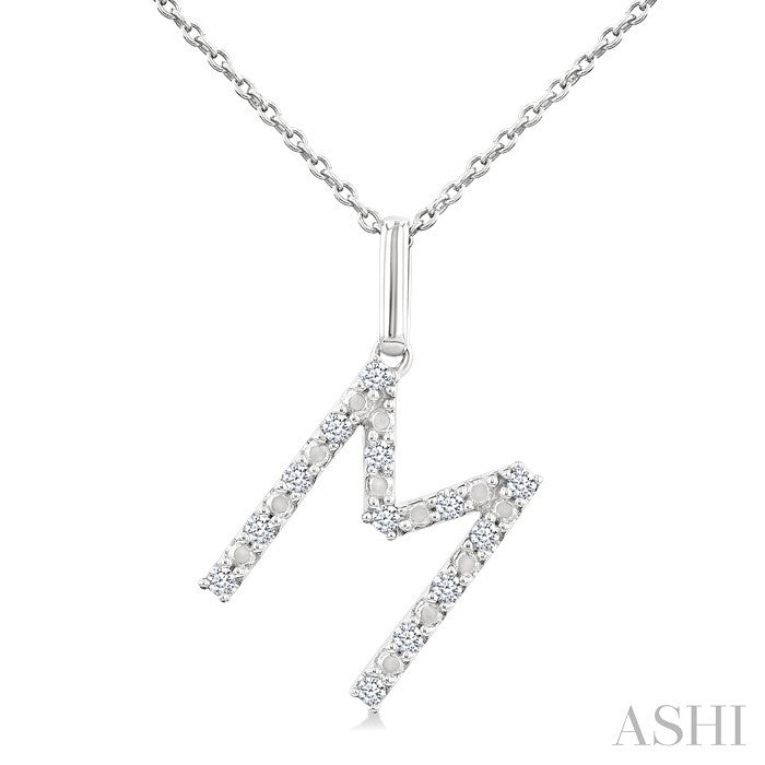 Silver Block 'M' Initial Diamond Pendant