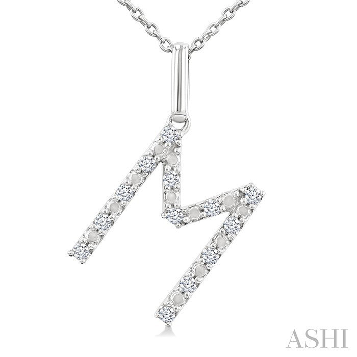 Silver Block 'M' Initial Diamond Pendant