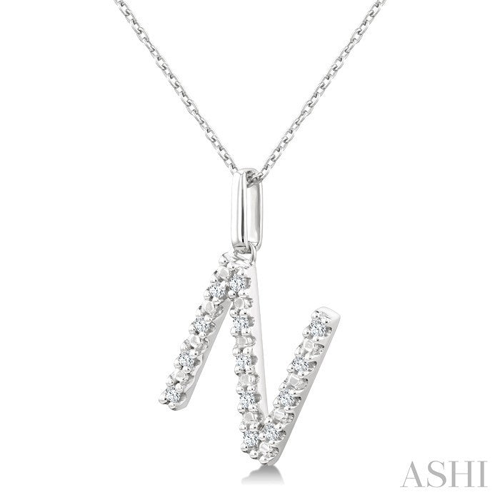 Silver Block 'N' Initial Diamond Pendant