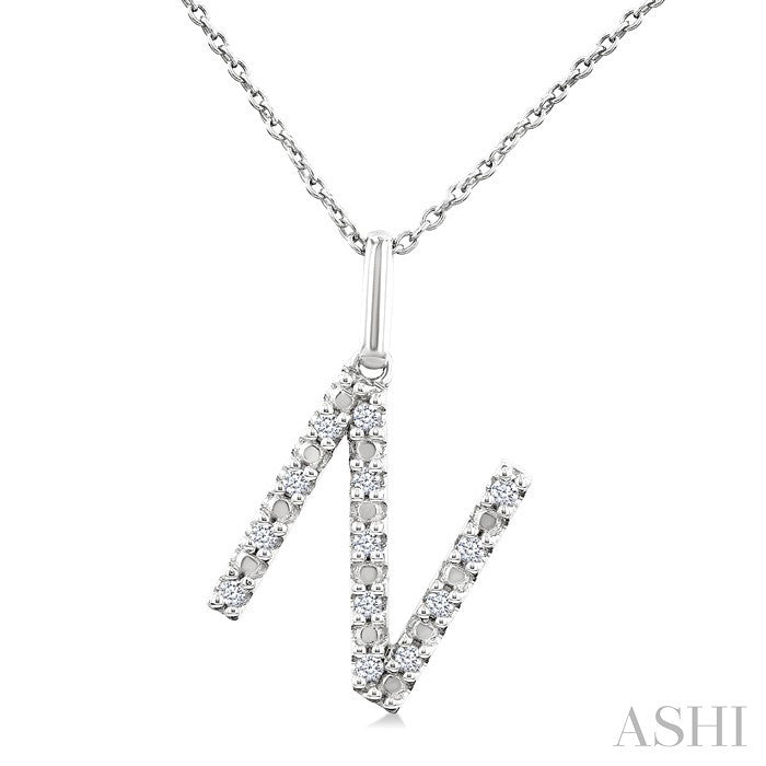 Silver Block 'N' Initial Diamond Pendant