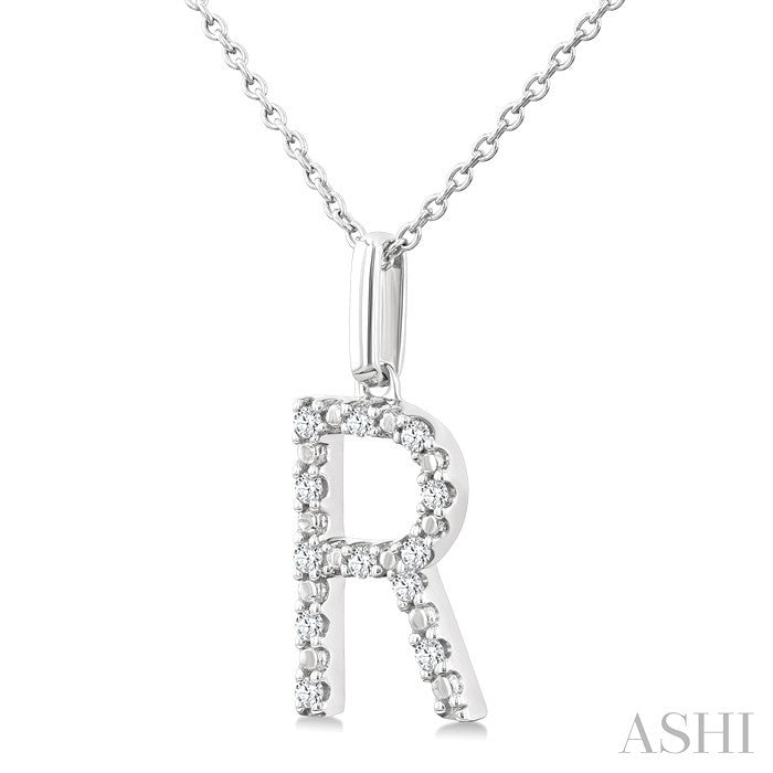 Silver Block 'R' Initial Diamond Pendant