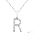 Silver Block 'R' Initial Diamond Pendant
