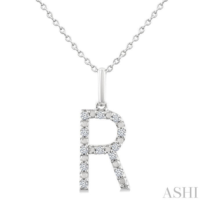 Silver Block 'R' Initial Diamond Pendant