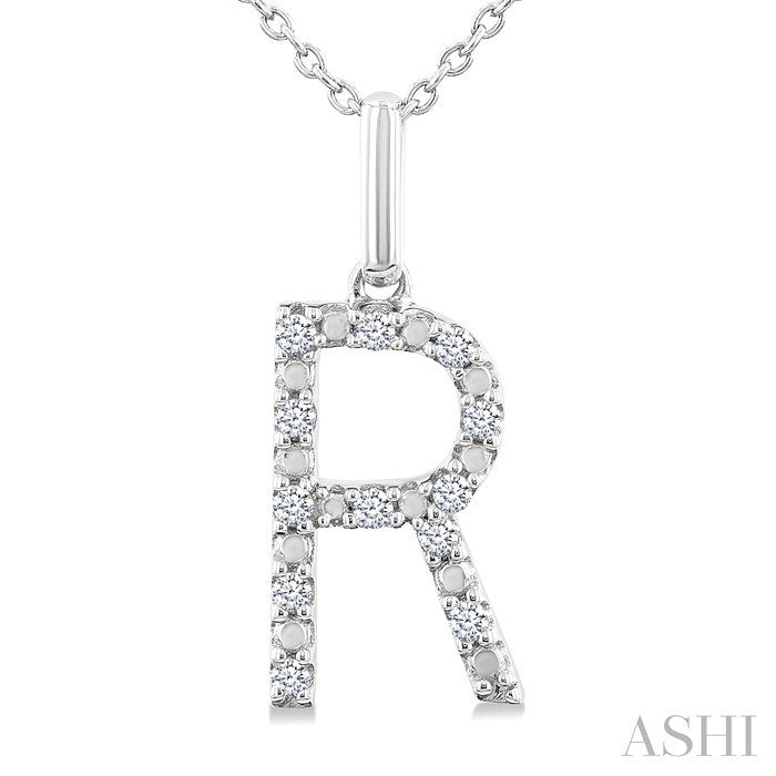 Silver Block 'R' Initial Diamond Pendant