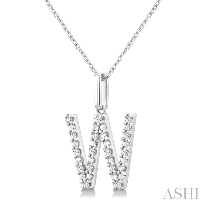 Silver Block 'W' Initial Diamond Pendant