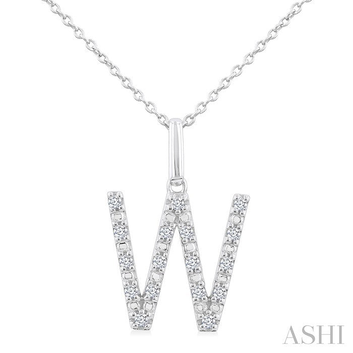 Silver Block 'W' Initial Diamond Pendant