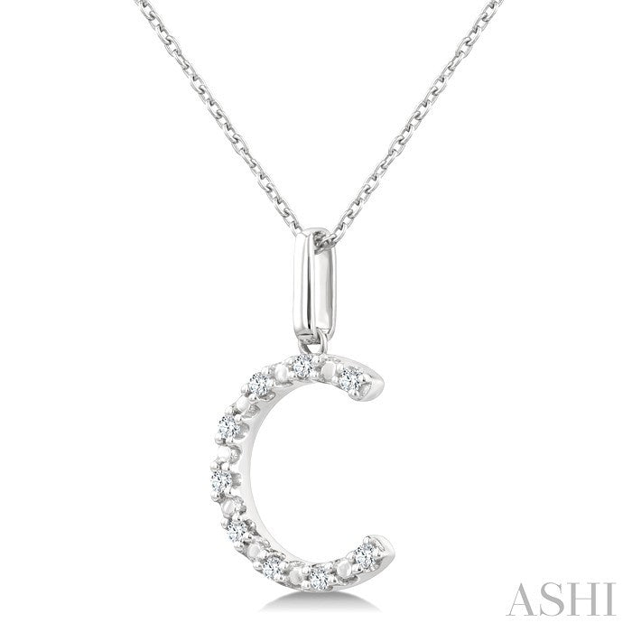 Silver Block 'C' Initial Diamond Pendant