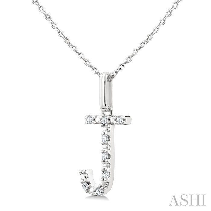 Silver Block 'J' Initial Diamond Pendant