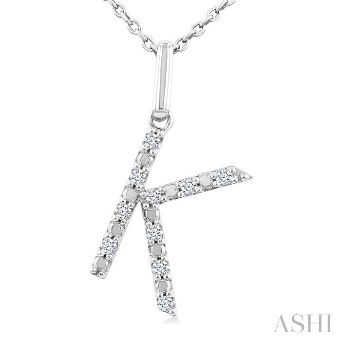 Silver Block 'K' Initial Diamond Pendant