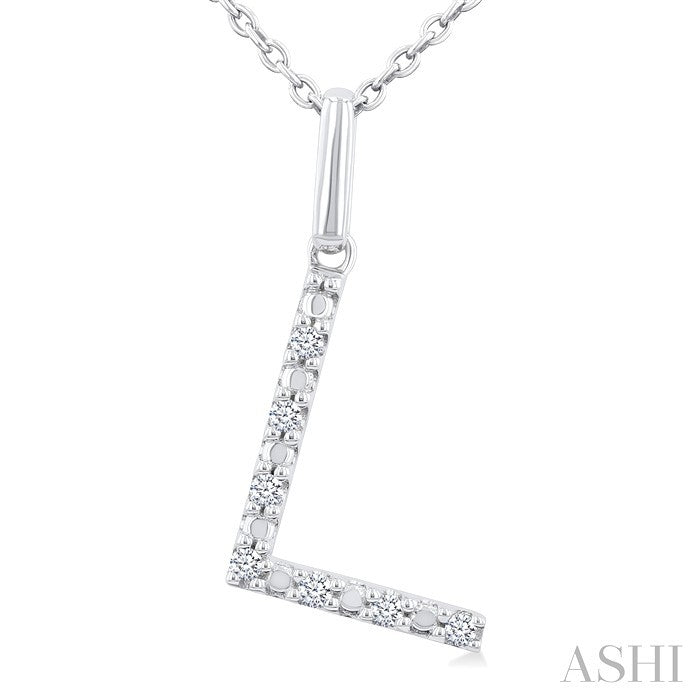 Silver Block 'L' Initial Diamond Pendant