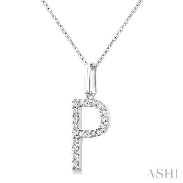 Silver Block 'P' Initial Diamond Pendant