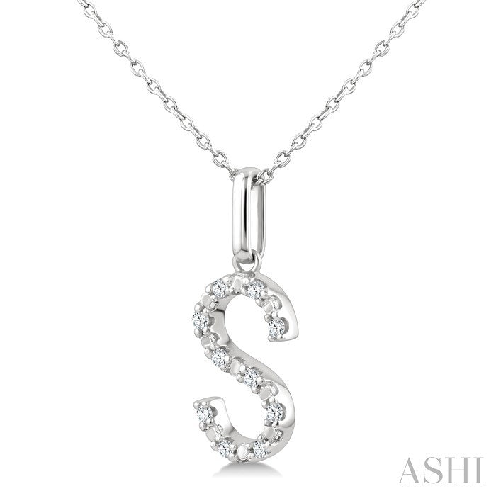Silver Block 'S' Initial Diamond Pendant