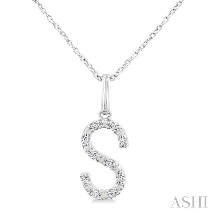 Silver Block 'S' Initial Diamond Pendant