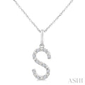 Silver Block 'S' Initial Diamond Pendant