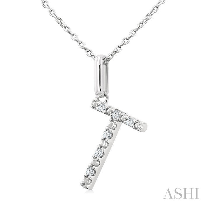 Silver Block 'T' Initial Diamond Pendant
