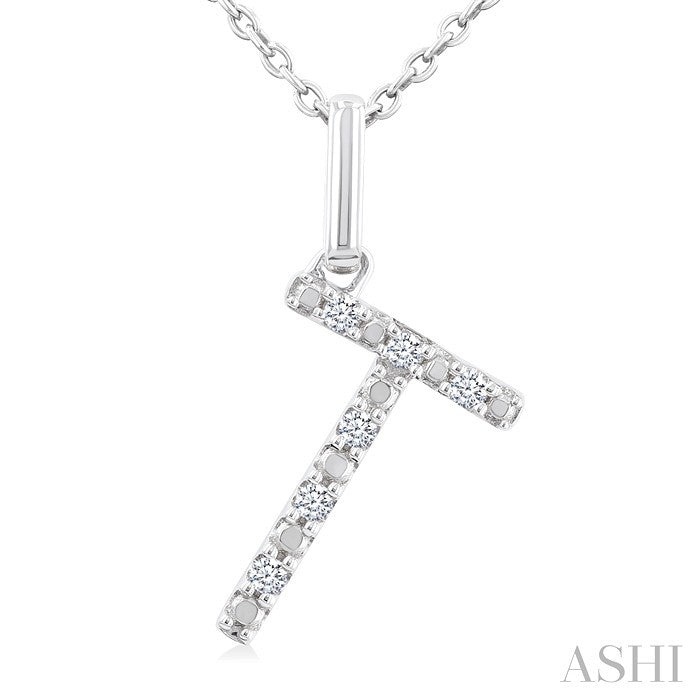Silver Block 'T' Initial Diamond Pendant